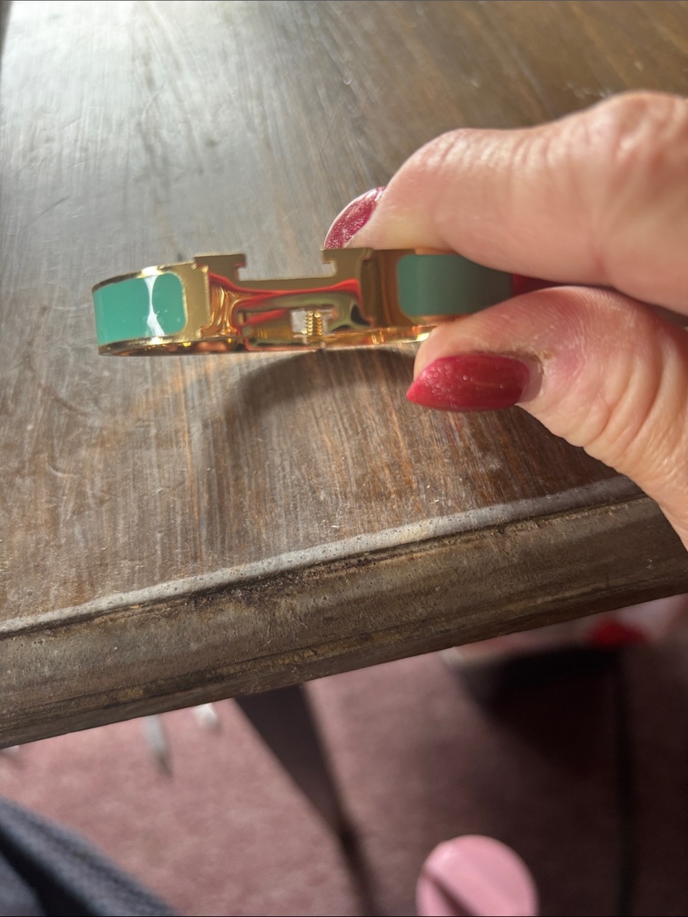 Gold and Teal Enamel Hinge Bracelet - Women Accessories